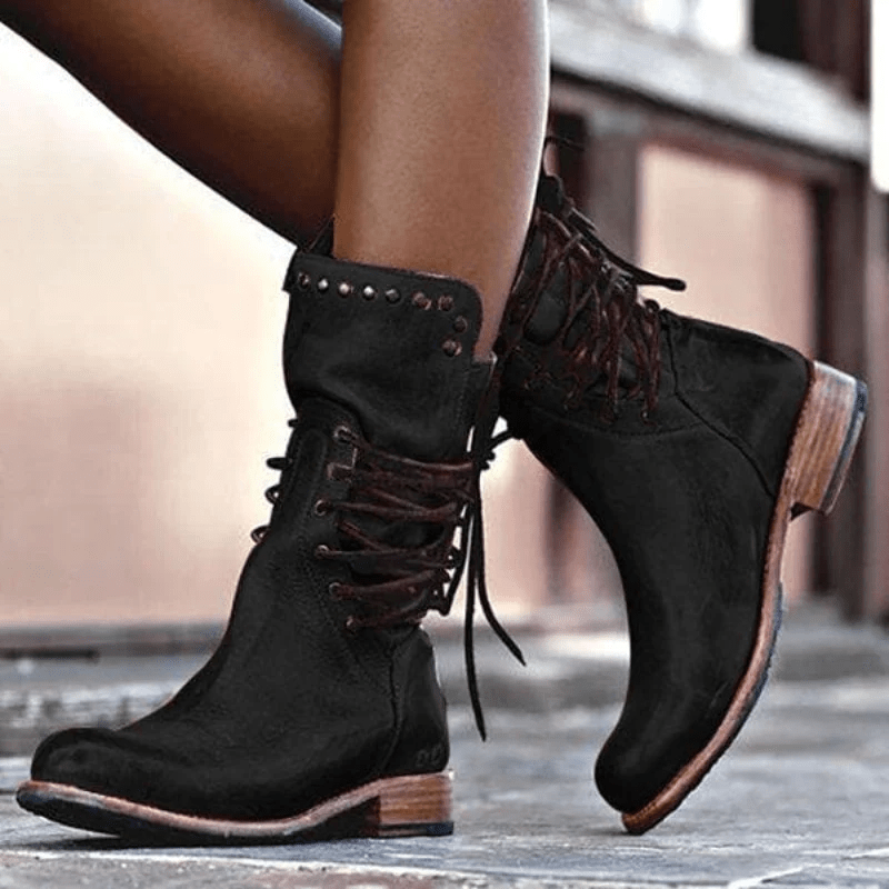 Bottine à Lacets et Talon en Similicuir pour Femme