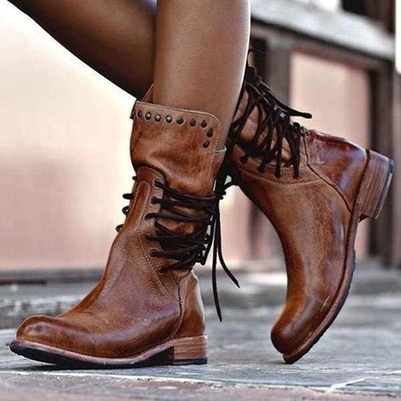 Bottine à Lacets et Talon en Similicuir pour Femme