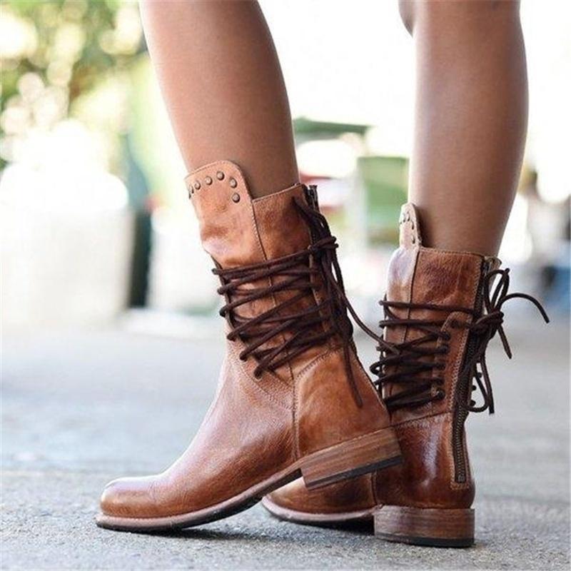 Bottine à Lacets et Talon en Similicuir pour Femme