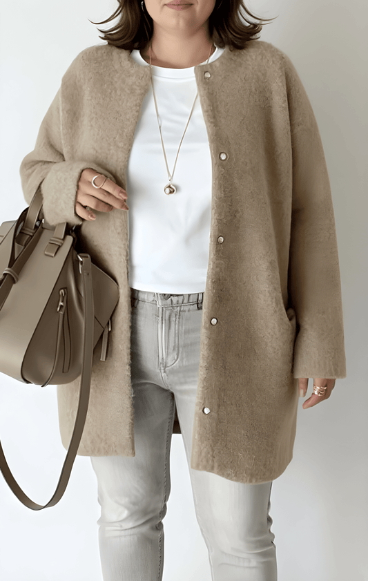 Cardigan Long Oversize en Maille à Col Rond pour Femme - Emilia Lane