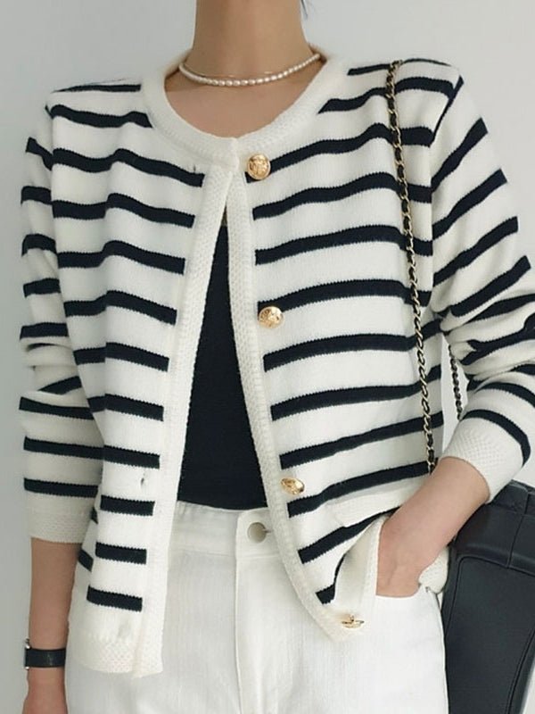 Cardigan Tricoté à Rayures Style Tweed pour Femme - Emilia Lane