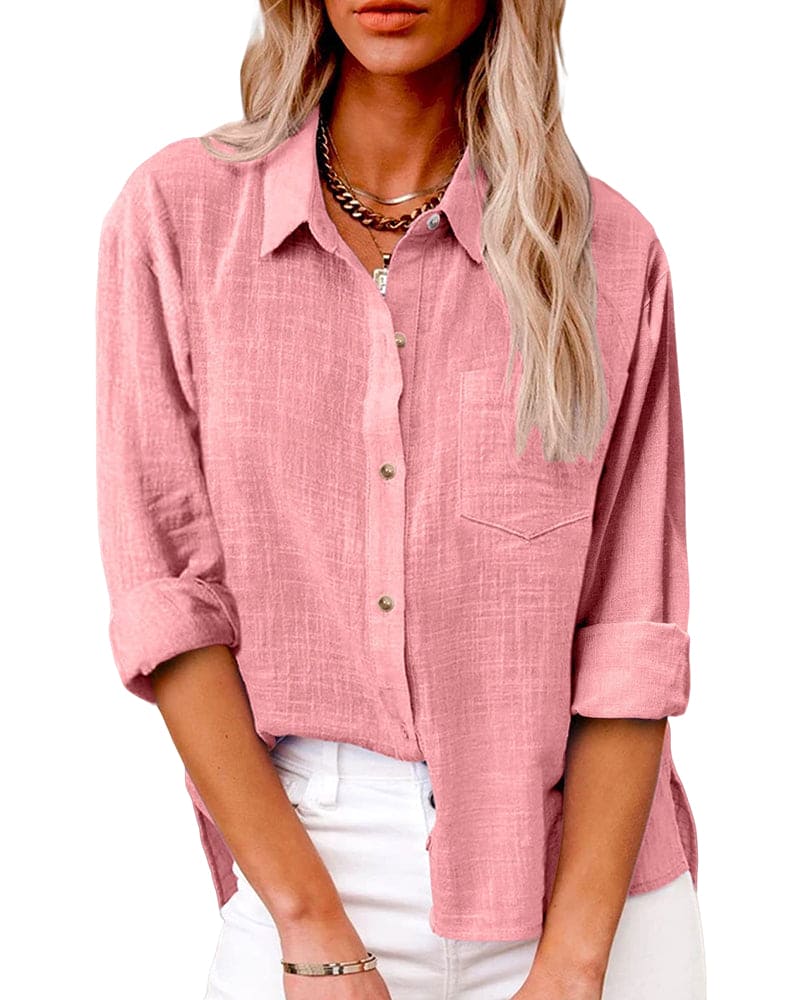 Chemise en Coton et Lin à Manches Longues et Poches pour Femmes - Emilia Lane
