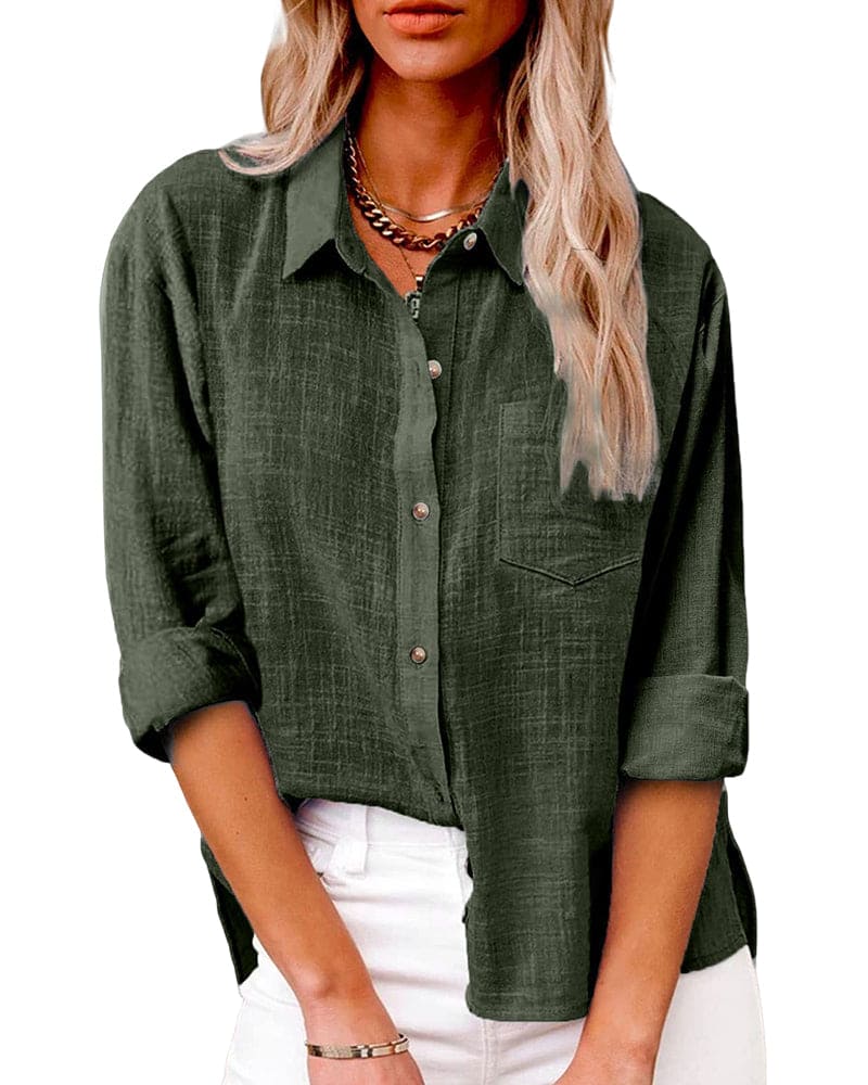 Chemise en Coton et Lin à Manches Longues et Poches pour Femmes - Emilia Lane