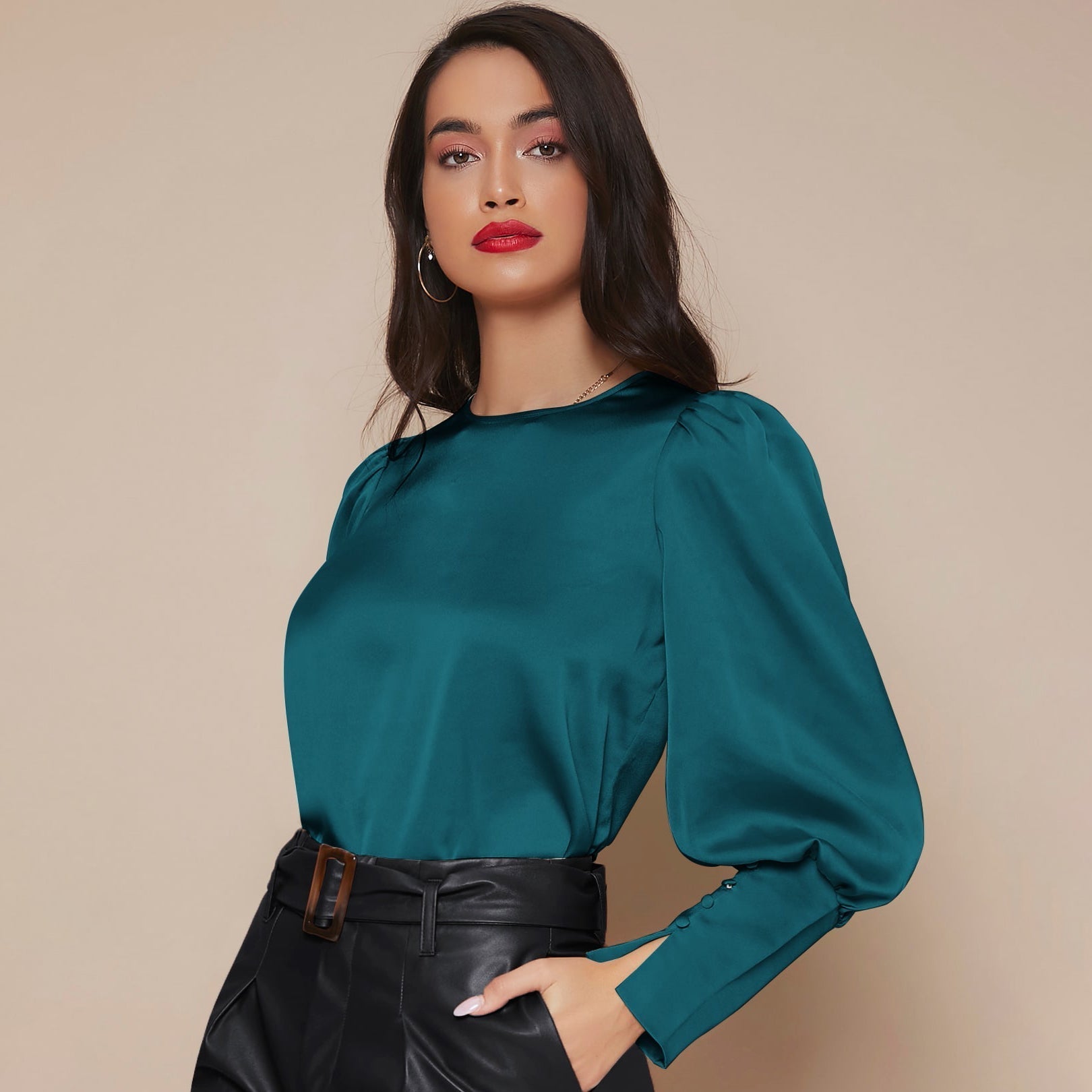 Chemise Satin à Manches Longues pour Femme - Emilia Lane