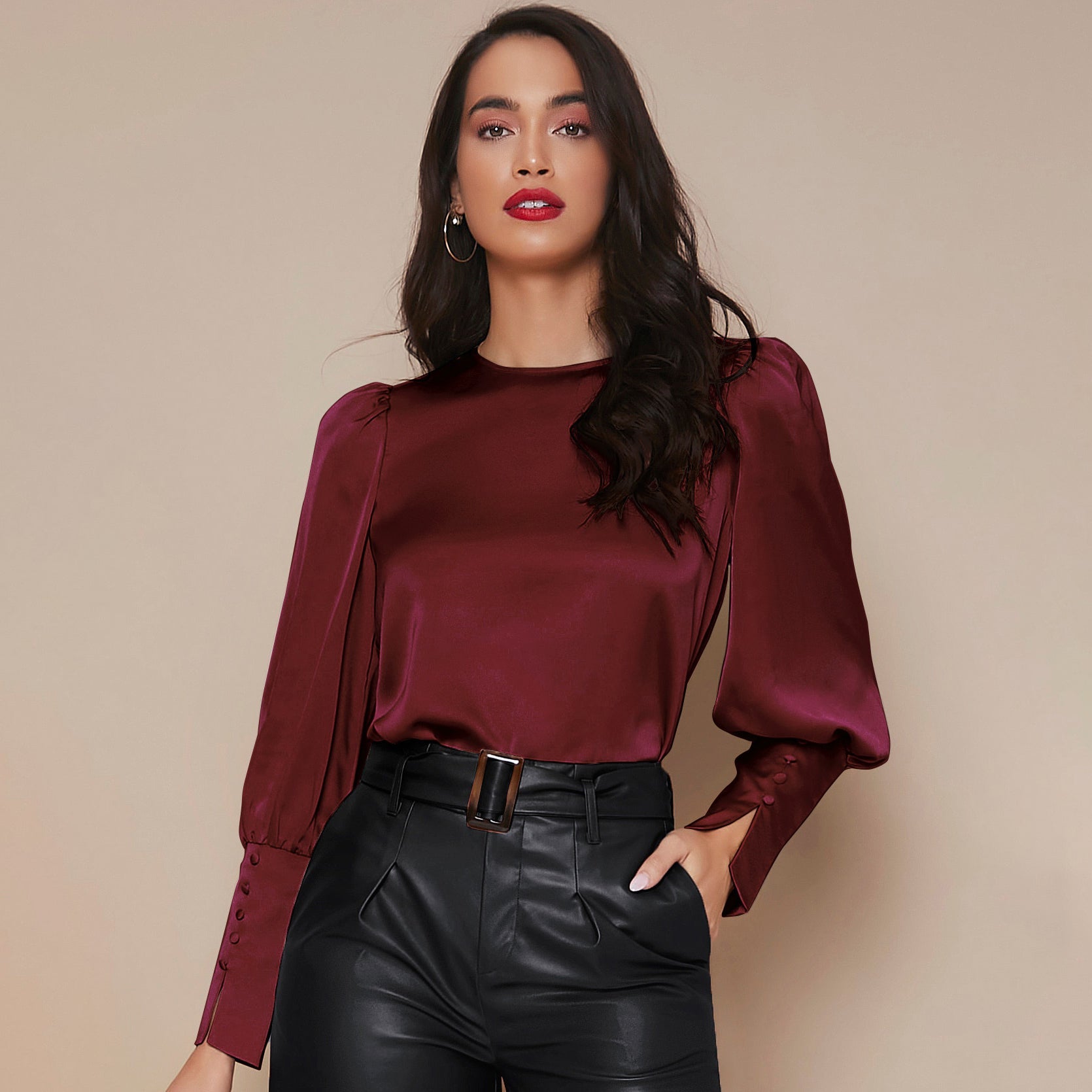 Chemise Satin à Manches Longues pour Femme - Emilia Lane