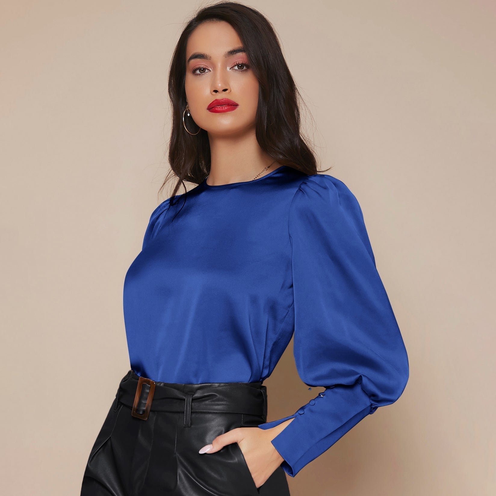 Chemise Satin à Manches Longues pour Femme - Emilia Lane