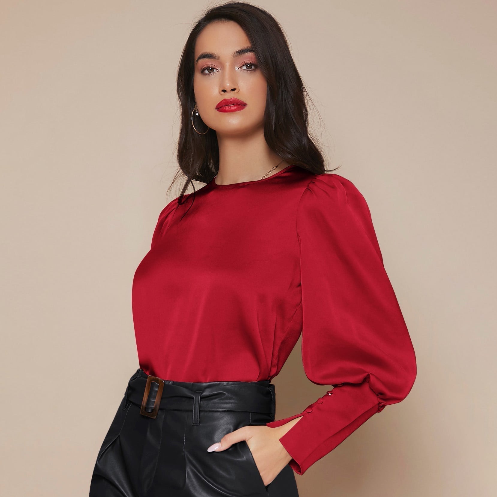 Chemise Satin à Manches Longues pour Femme - Emilia Lane