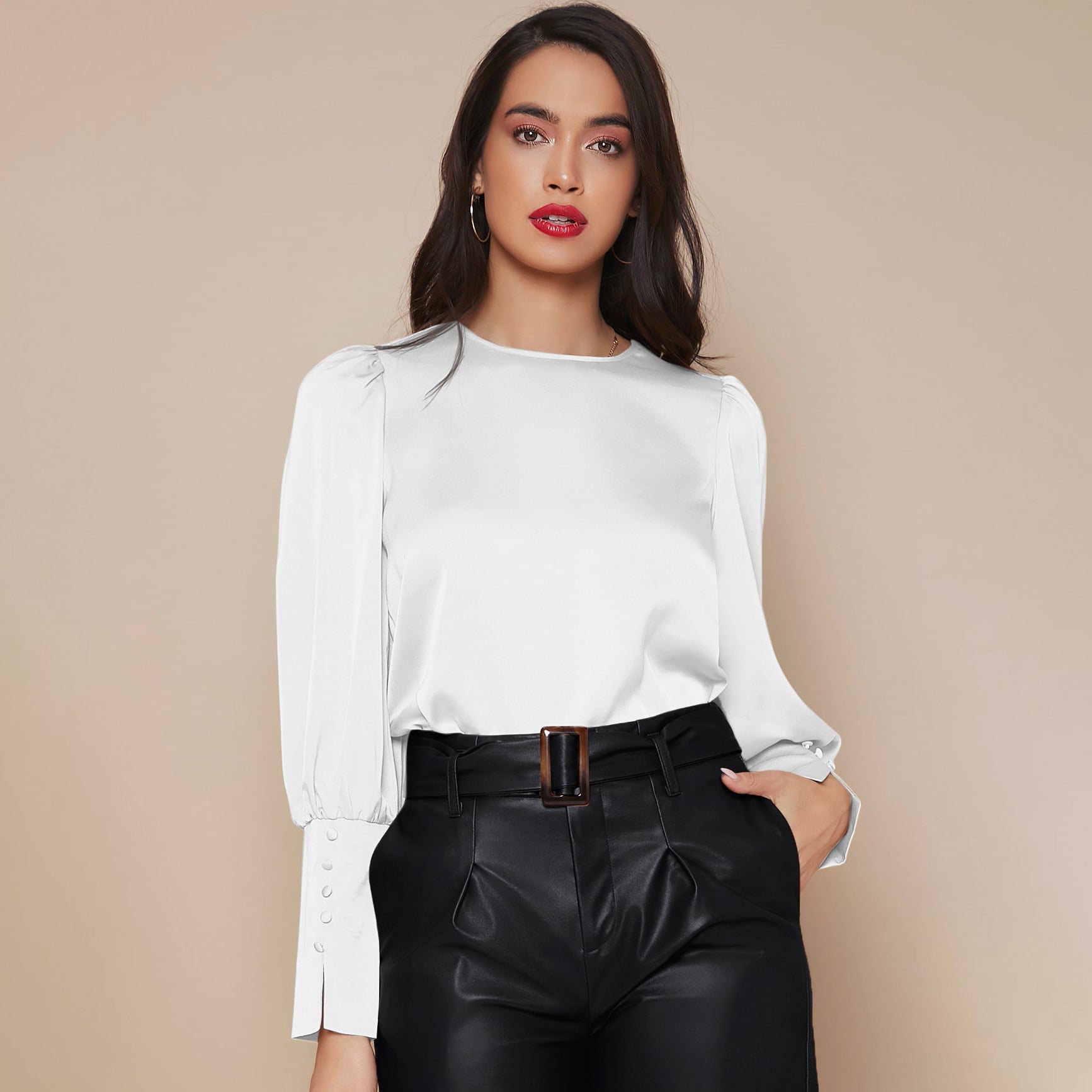 Chemise Satin à Manches Longues pour Femme - Emilia Lane