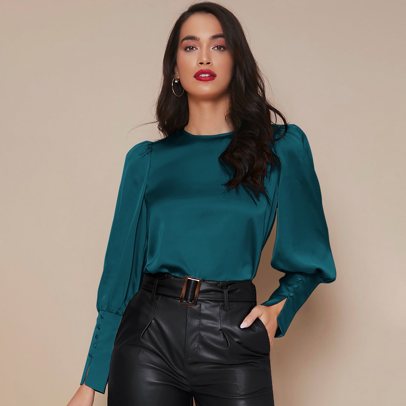 Chemise Satin à Manches Longues pour Femme - Emilia Lane