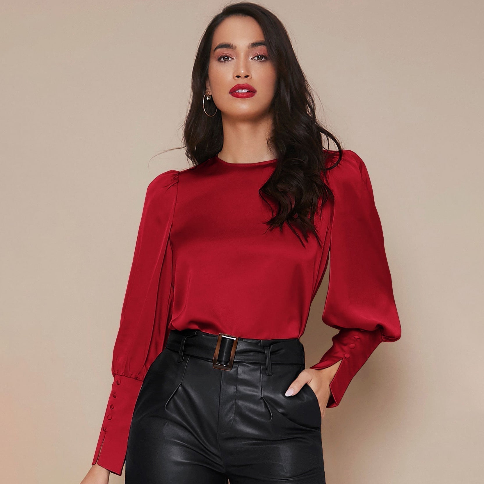 Chemise Satin à Manches Longues pour Femme - Emilia Lane