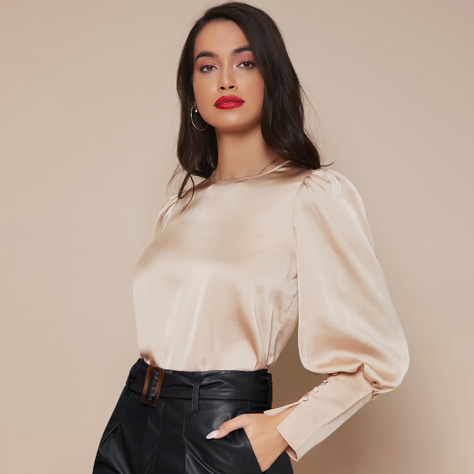 Chemise Satin à Manches Longues pour Femme - Emilia Lane