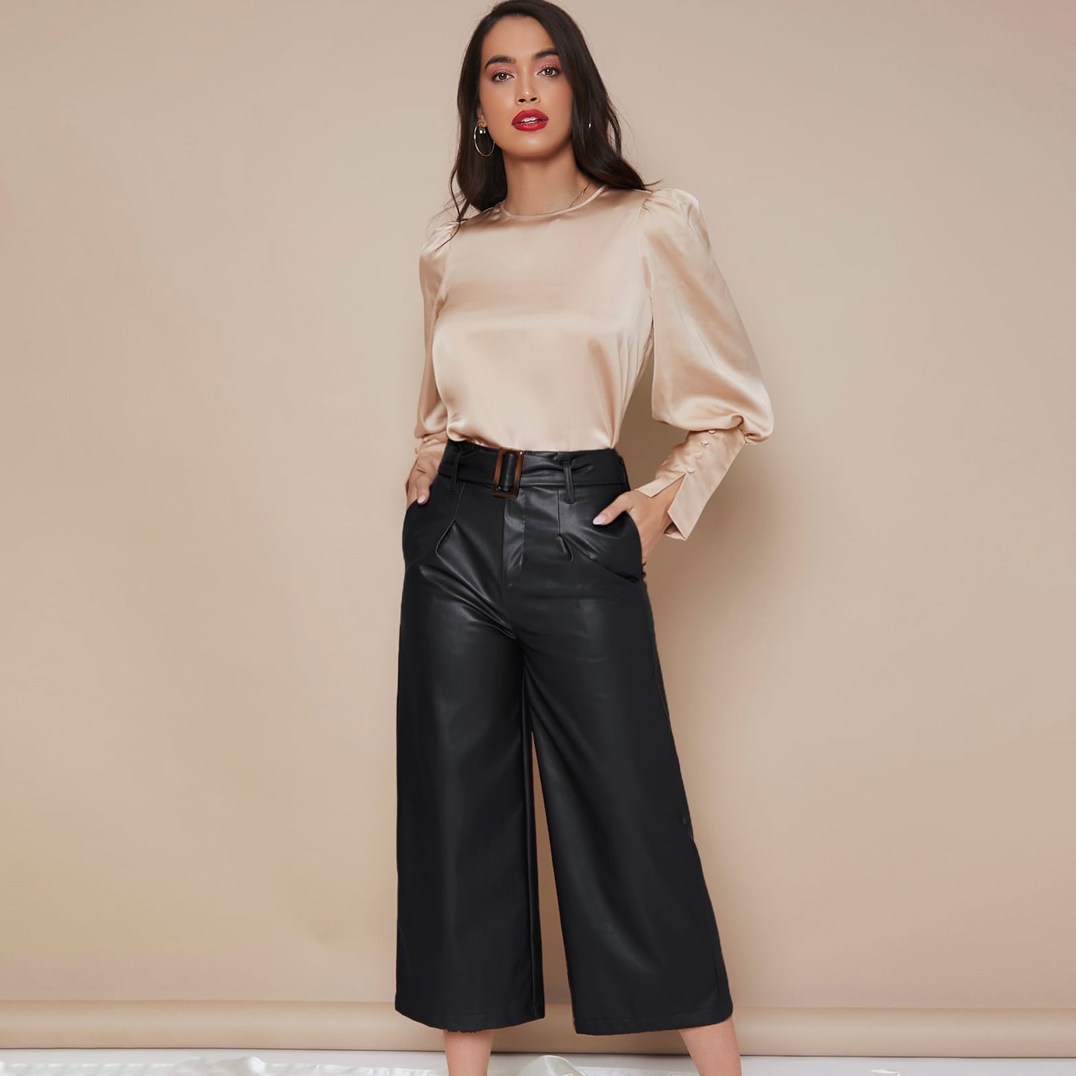 Chemise Satin à Manches Longues pour Femme - Emilia Lane