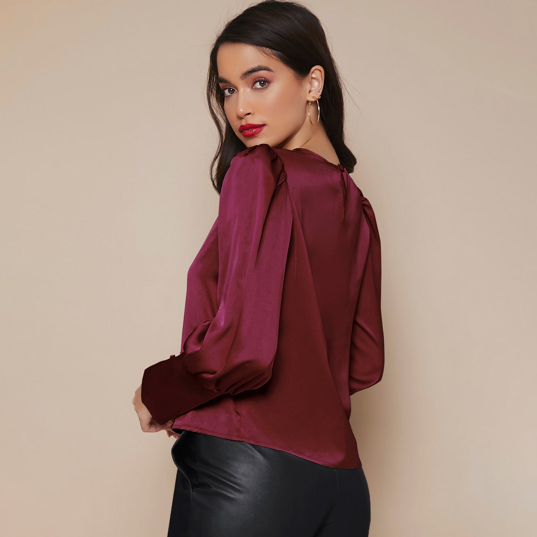 Chemise Satin à Manches Longues pour Femme - Emilia Lane
