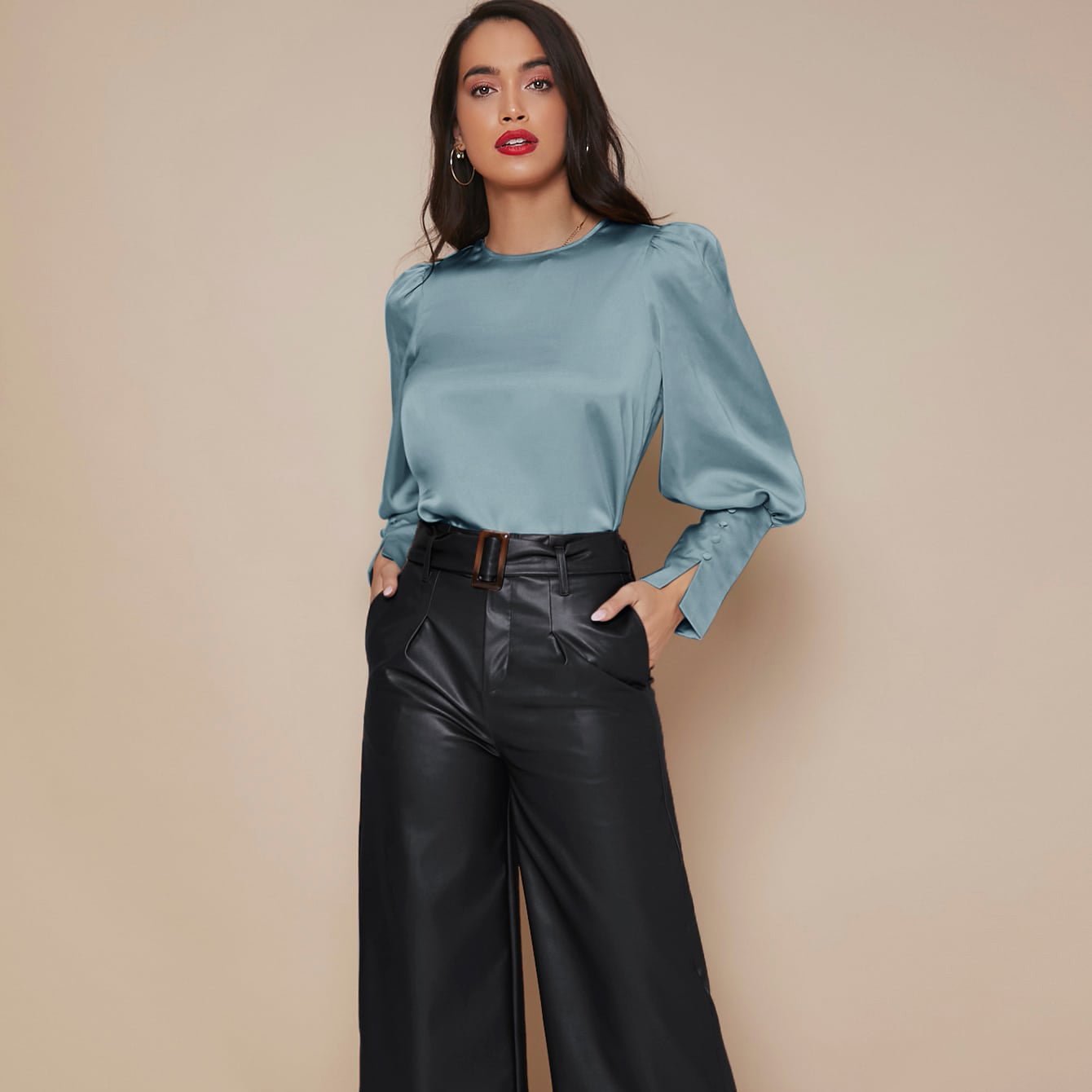 Chemise Satin à Manches Longues pour Femme - Emilia Lane