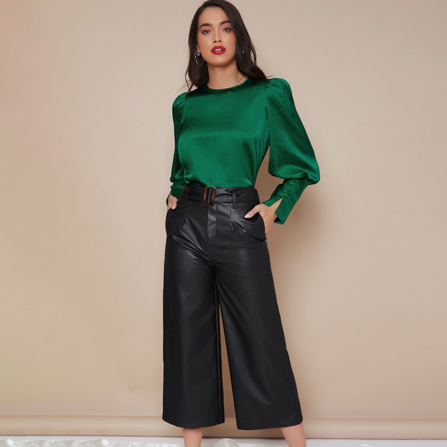 Chemise Satin à Manches Longues pour Femme - Emilia Lane
