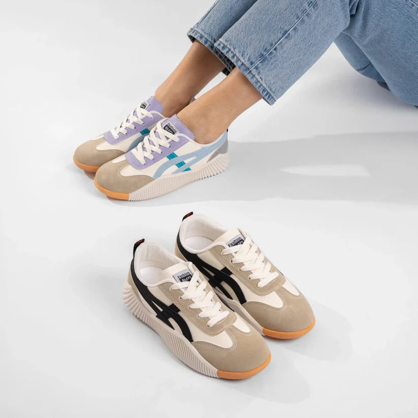 Basket Tendance à Semelle Épaisse en Similicuir Bicolore pour Femme