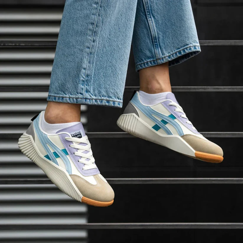 Basket Tendance à Semelle Épaisse en Similicuir Bicolore pour Femme