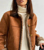 Veste Courte Structurée en Daim avec Bordures Effet Mouton pour Femme