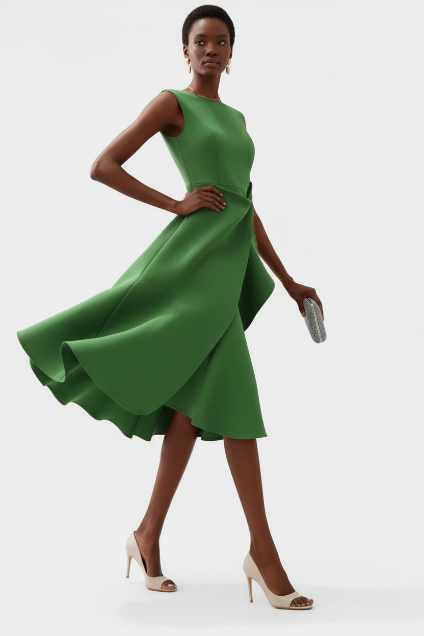 Robe Midi Sans Manches à Détail Drapé pour Femme | Idéale pour les Sorties