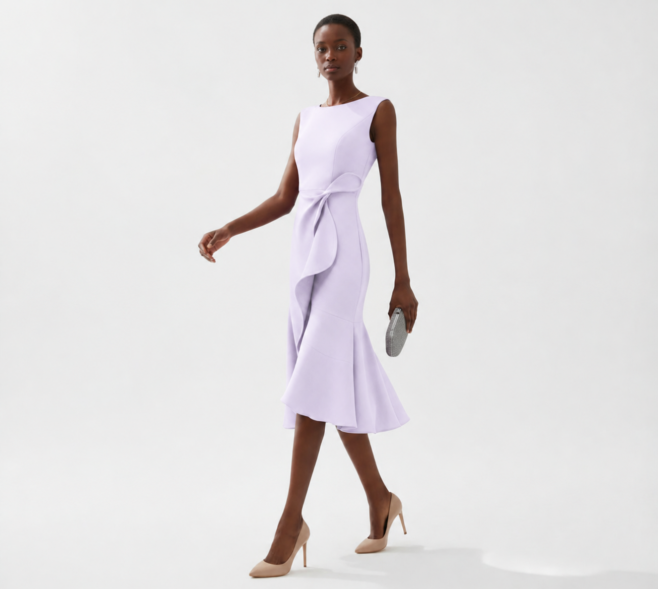 Robe Midi Sans Manches à Détail Drapé pour Femme | Idéale pour les Sorties