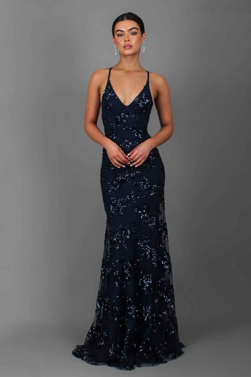 Robe Longue à Paillettes avec Bretelles et Décolleté V pour Femme | Idéale pour les Sorties