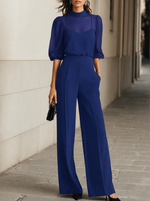 Ensemble Trois Pièces avec Blouse Transparente et Pantalon Large pour Femme | Idéal pour les Banquets