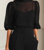 Ensemble Trois Pièces avec Blouse Transparente et Pantalon Large pour Femme | Idéal pour les Banquets
