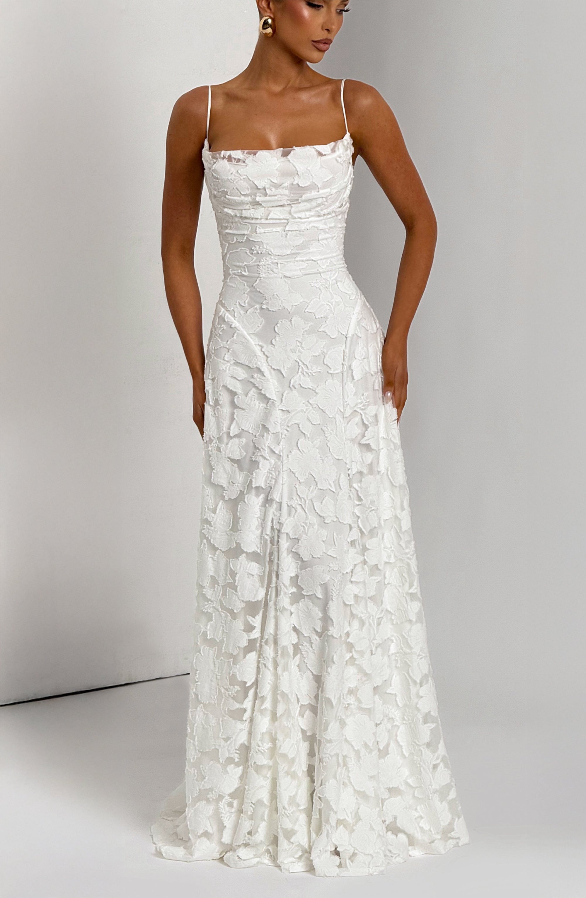 Robe Longue Drapée à Motif Floral avec Bretelles pour Femme | Idéale pour les Sorties
