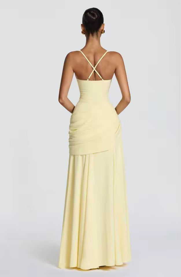 Robe Longue à Encolure Carrée et Drapé Latéral pour Femme | Idéale pour l'Été