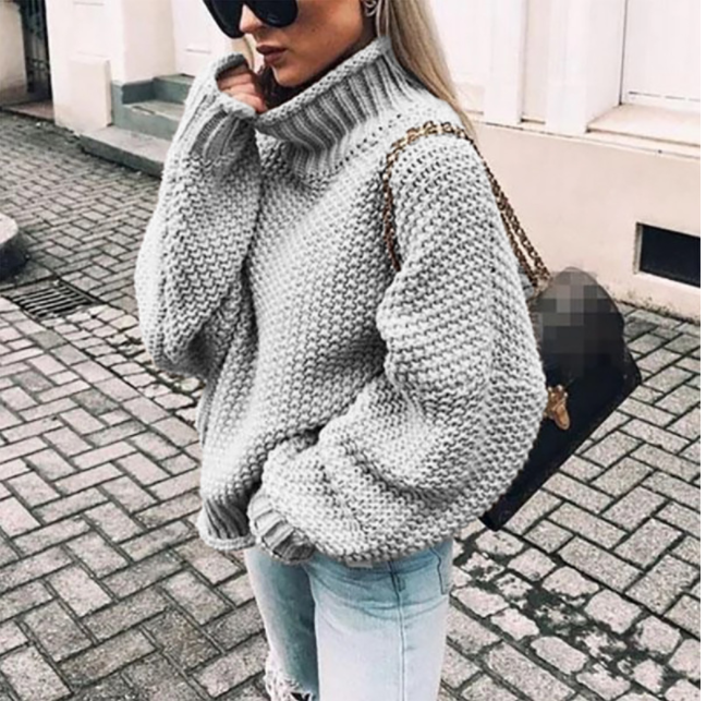 Pull en coton oversize à col roulé en grosse maille