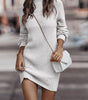 Robe Pull Courte Moulante à Manches Bouffantes et Col Roulé pour Femme