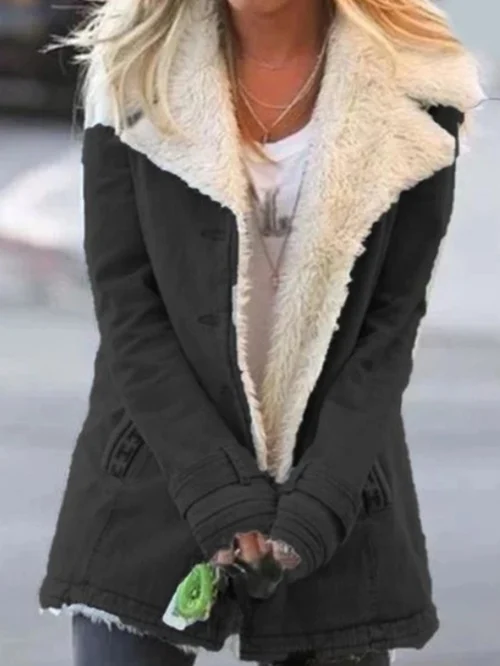 Veste Droite Style Militaire à Large Col en Fausse Fourrure Femme