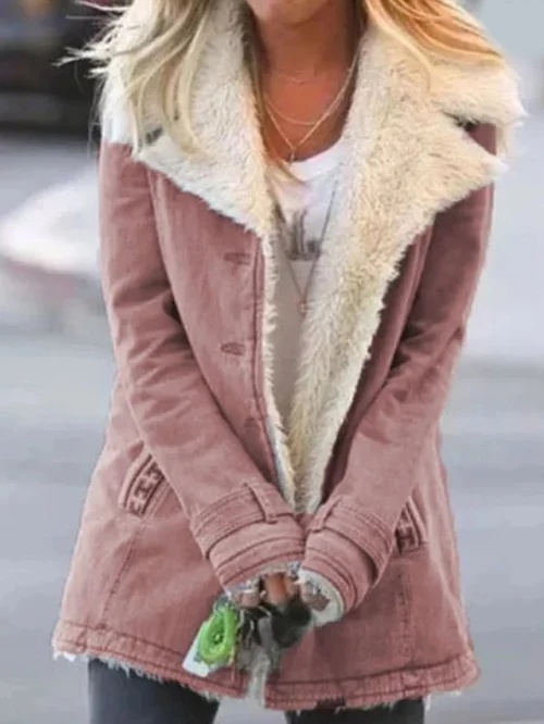Veste Droite Style Militaire à Large Col en Fausse Fourrure Femme