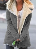 Veste Droite Style Militaire à Large Col en Fausse Fourrure Femme