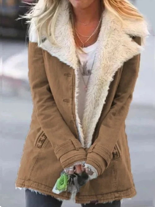 Veste Droite Style Militaire à Large Col en Fausse Fourrure Femme