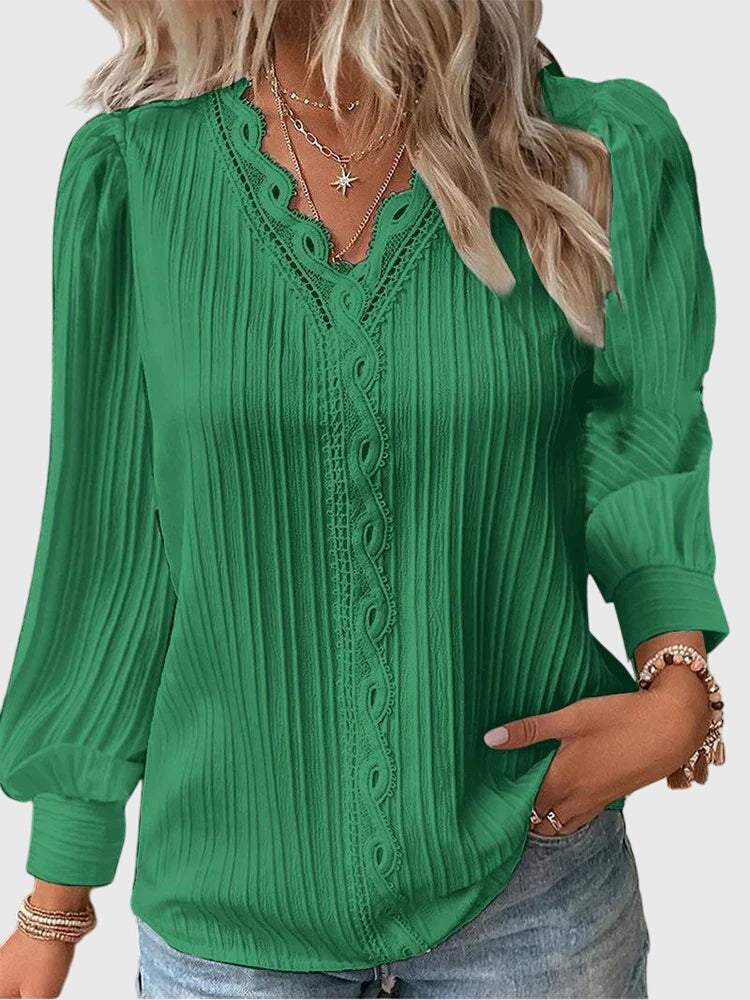 Blouse Pull-over à Col V avec Dentelle pour Femmes