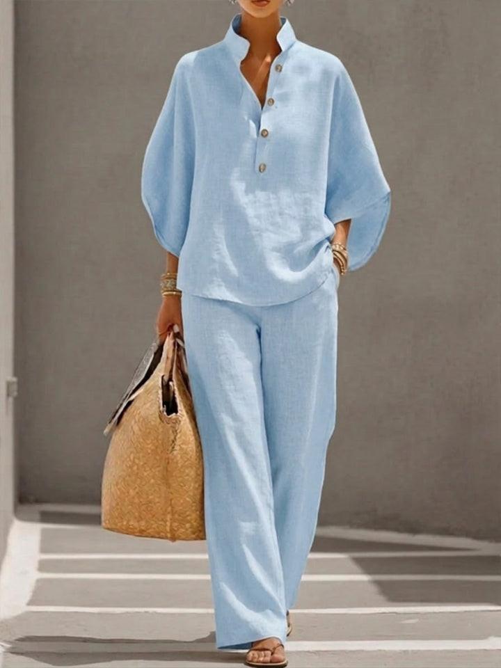 Ensemble Fluide à Manches Chauve - Souris et Pantalon Taille Haute pour Femme | Idéale pour l'Été - Emilia Lane