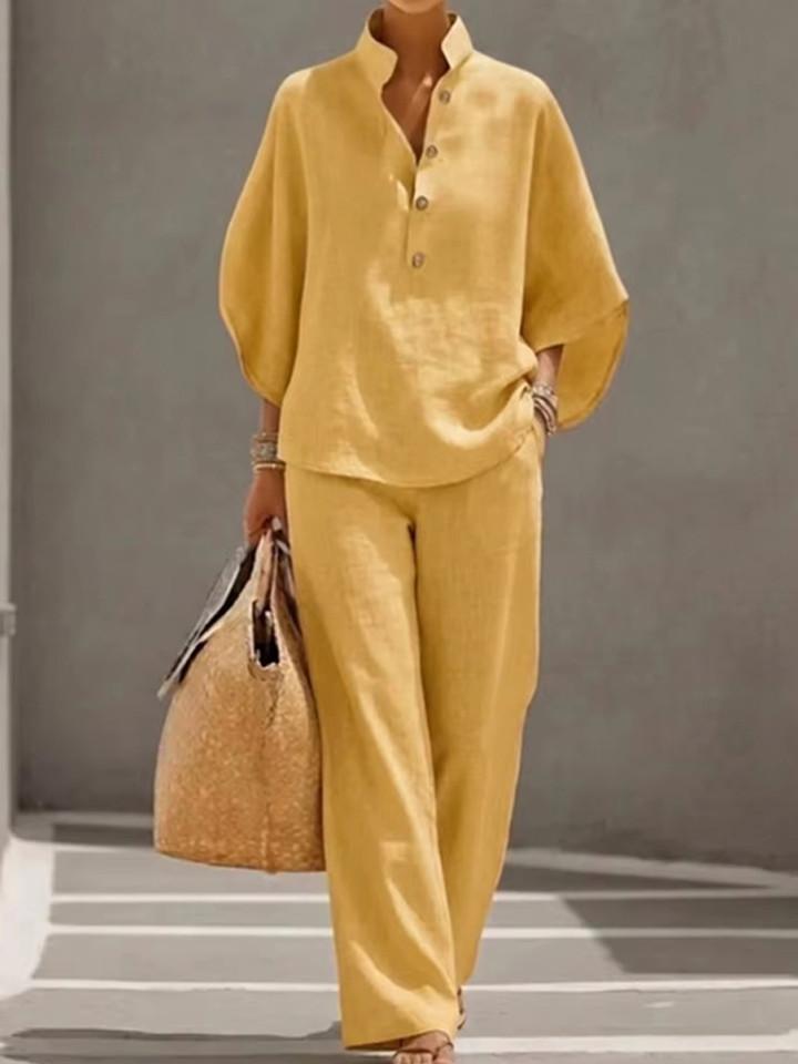 Ensemble Fluide à Manches Chauve - Souris et Pantalon Taille Haute pour Femme | Idéale pour l'Été - Emilia Lane