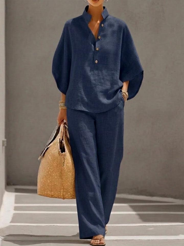 Ensemble Fluide à Manches Chauve-Souris et Pantalon Taille Haute pour Femme | Idéale pour l'Été