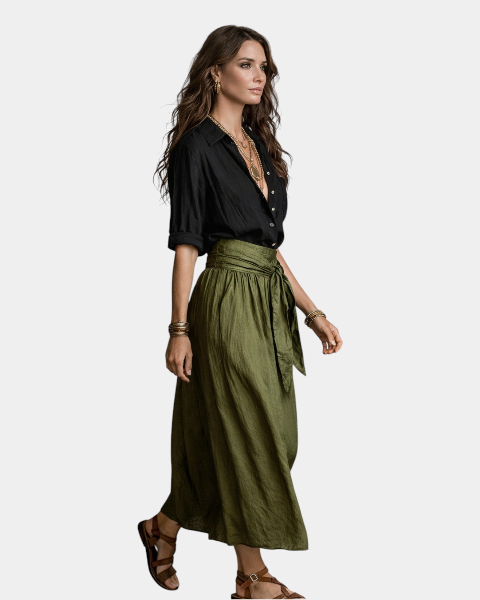 Ensemble Jupe Midi Taille Haute et Chemise pour Femme | Idéal pour le Quotidien - Emilia Lane