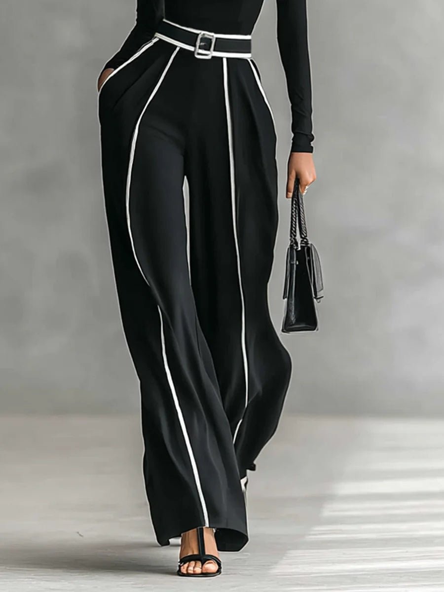 Ensemble pantalon à jambes larges et haut à col montant pour femmes - Emilia Lane