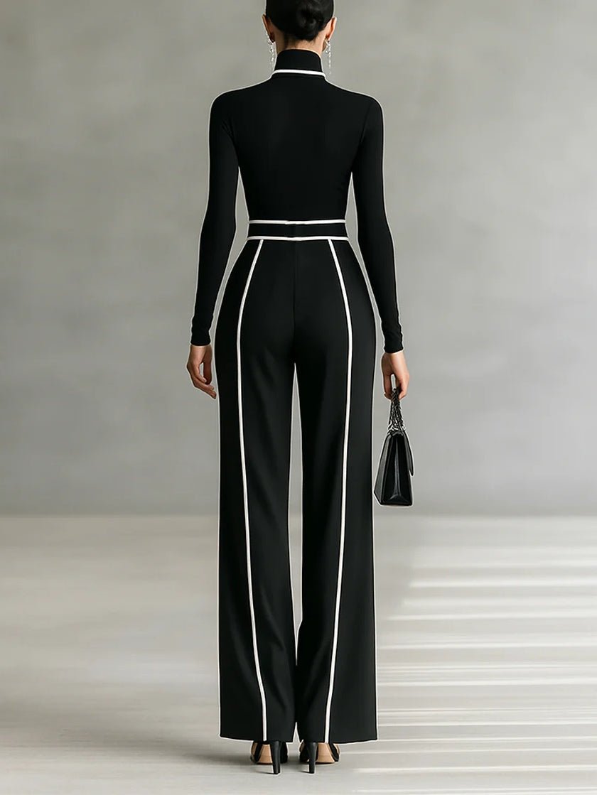 Ensemble pantalon à jambes larges et haut à col montant pour femmes - Emilia Lane