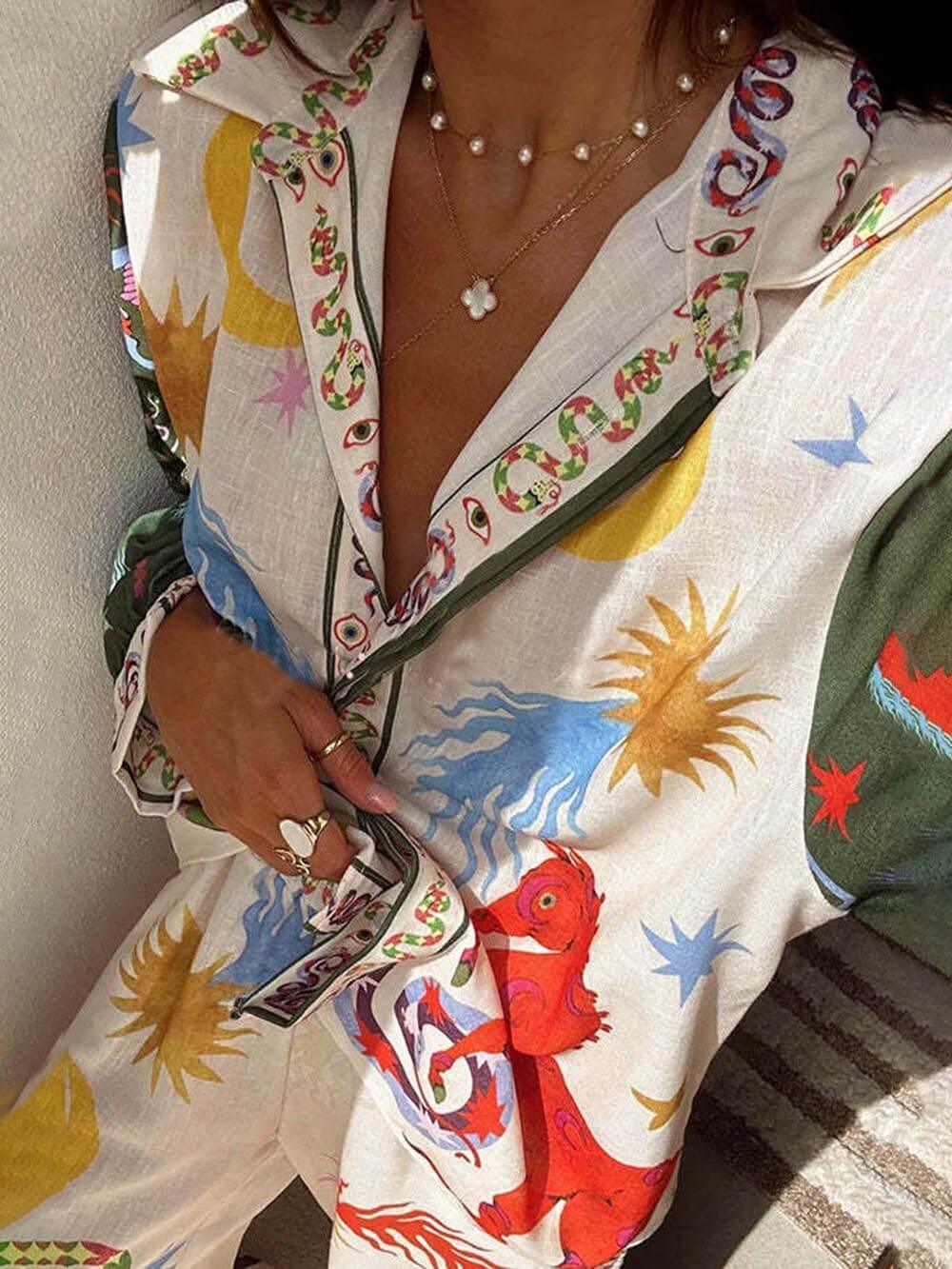 Ensemble pantalon et chemise manches longues imprimé pour femmes - Emilia Lane