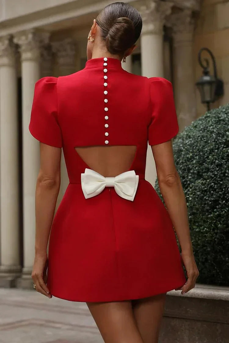 Robe Courte Élégante avec Nœud pour Femmes