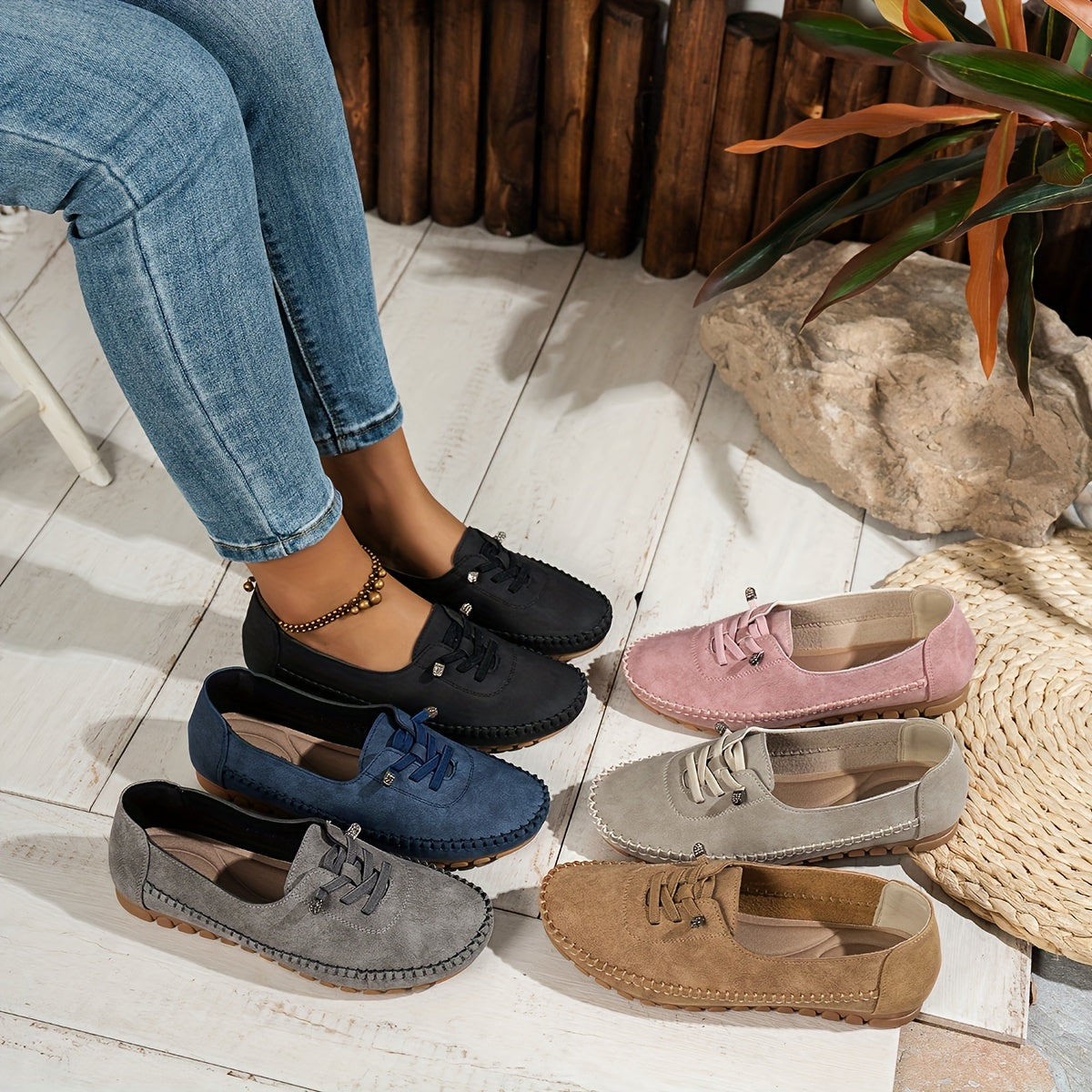 Mocassin Confort à Lacets Décoratifs en Similicuir pour Femme