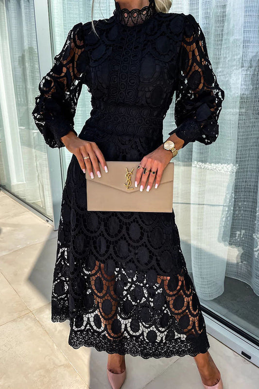 Robe en Dentelle avec Col Montant pour Femmes