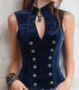 Gilet en velours à col montant et double boutonnage pour Femme - Emilia Lane