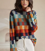 Pull Oversize à Carreaux et Col Montant pour Femme