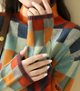 Pull Oversize à Carreaux et Col Montant pour Femme