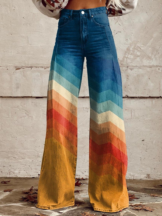 Pantalon Large à Motif Zigzag pour Femmes